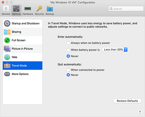 VM_Configuration_Travel Mode