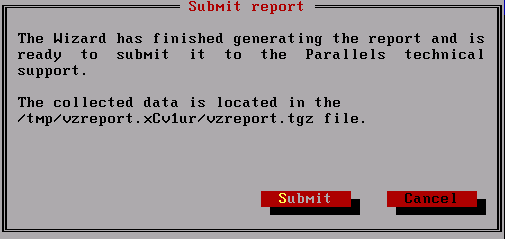 Submitting Problem Report - Sending Report to Parallels