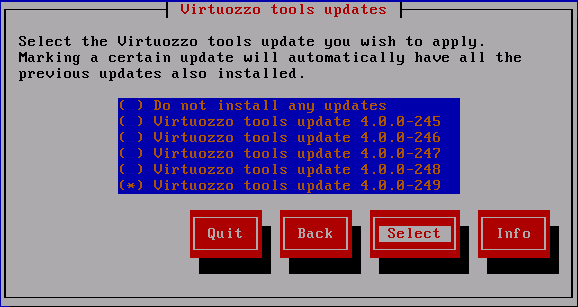 Updating Virtuozzo Containers - Select Virtuozzo Core Updates