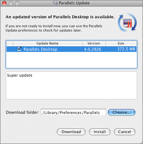 parallels update download location