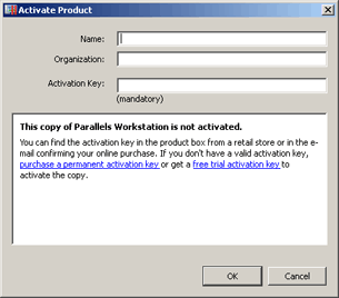Activating Parallels Workstation - Activation Product Dialog
