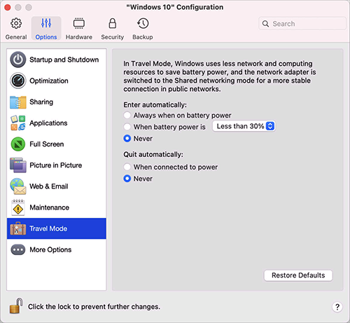 VM_Configuration_Travel Mode