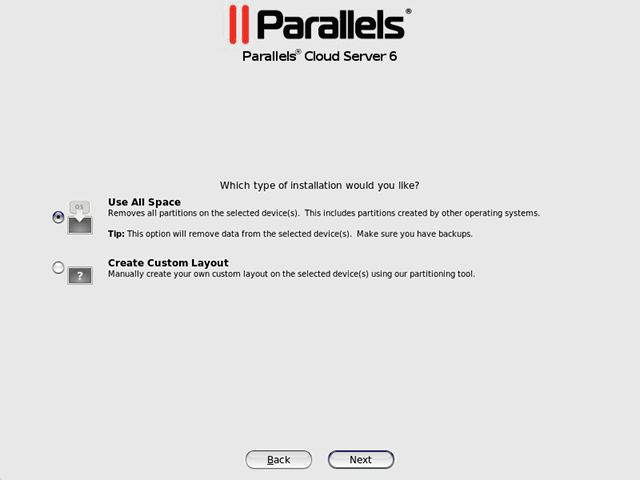 Partitioning Parallels Cloud Server