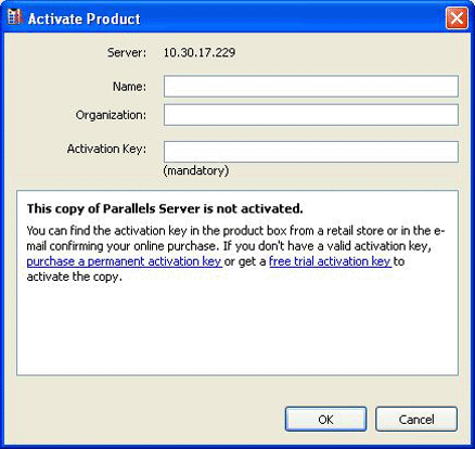 Activating Parallels Server