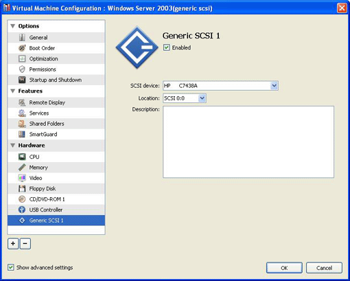 Speifying Generic SCSI Settings