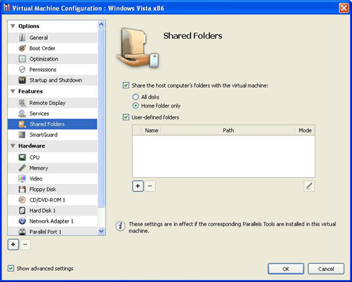 Specifying Shared Folders Settings