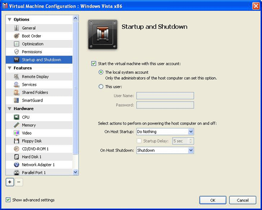 Specifying Startup and Shutdown Settings