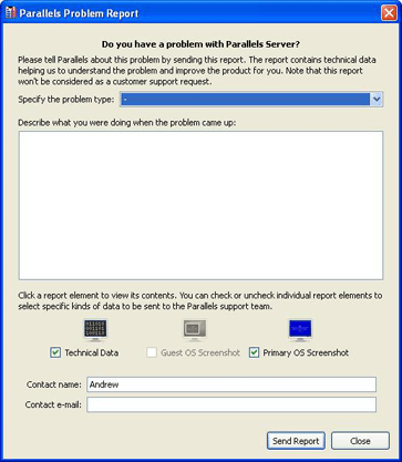 Reporting Problem to Parallels