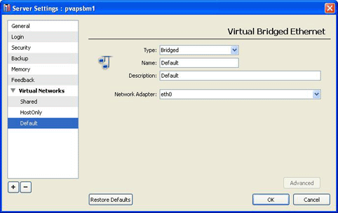 Specifying Default Virtual Network Options