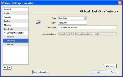 Specifying Host-Only Shared Network Options