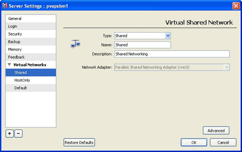 Specifying Shared Virtual Network Options