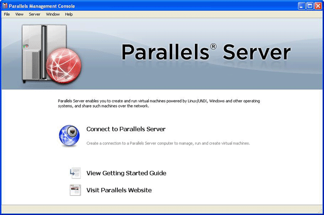 Parallels Server Welcome Window