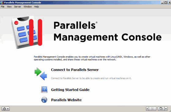 Parallels Server Welcome Window