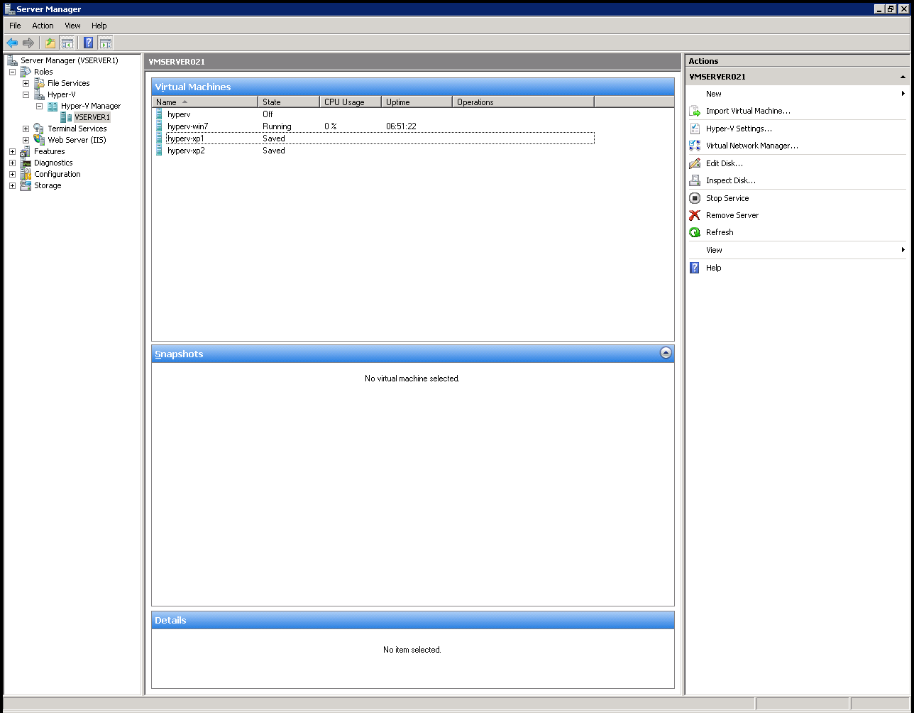 HyperV_Windows 2008 Server Manager