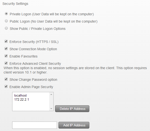 RAS_Web portal security settings