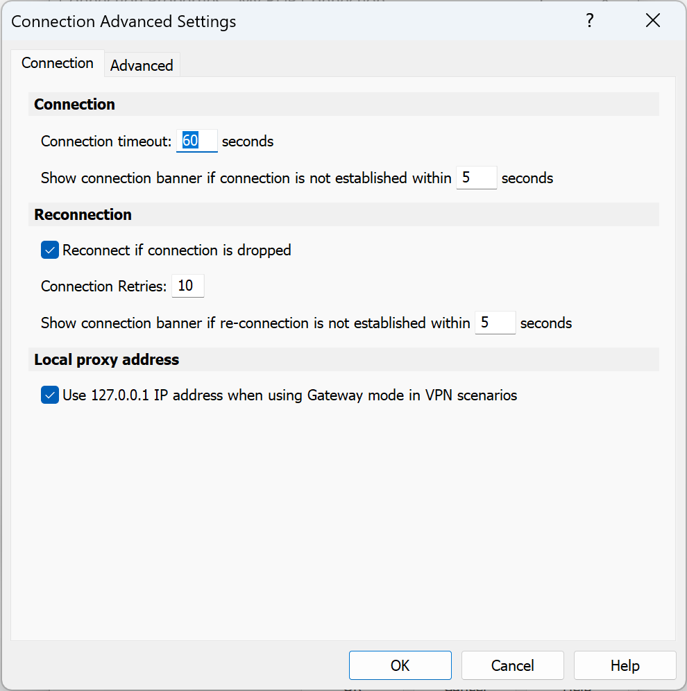 advanced connections rdp